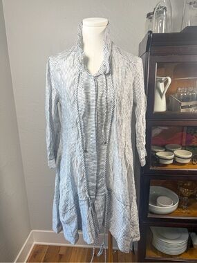 ANIMALE Textured Striped Duster Dress Gray White Open Front Size 4
